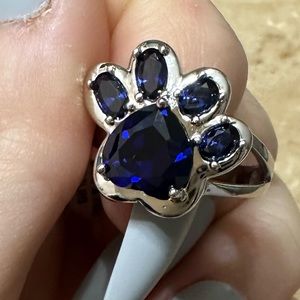 Sterling silver sapphire pet paw ring size 6